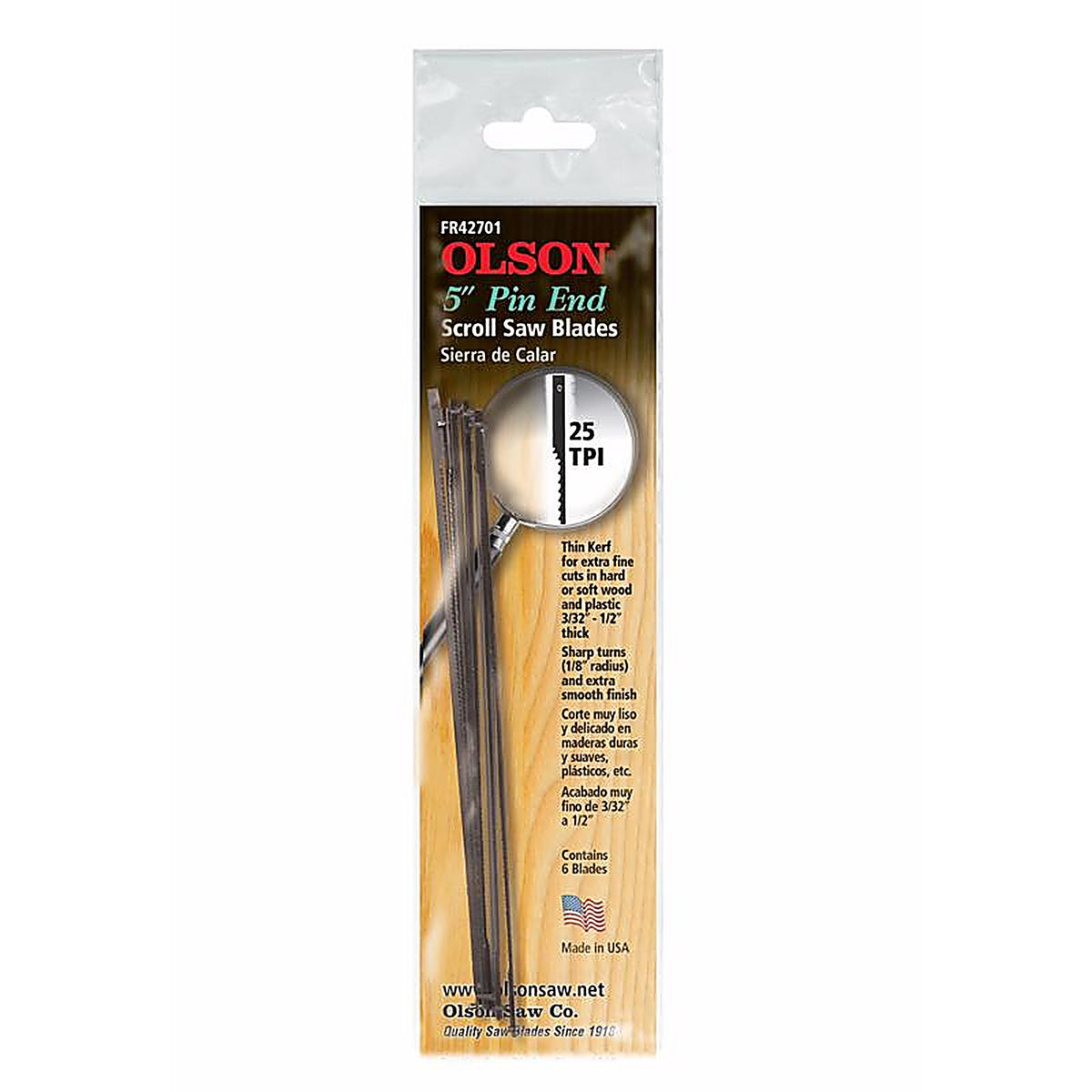 Olson Saw 42701 5 in. Carbon Steel Scroll Saw Blade 25 TPI 6/Pack