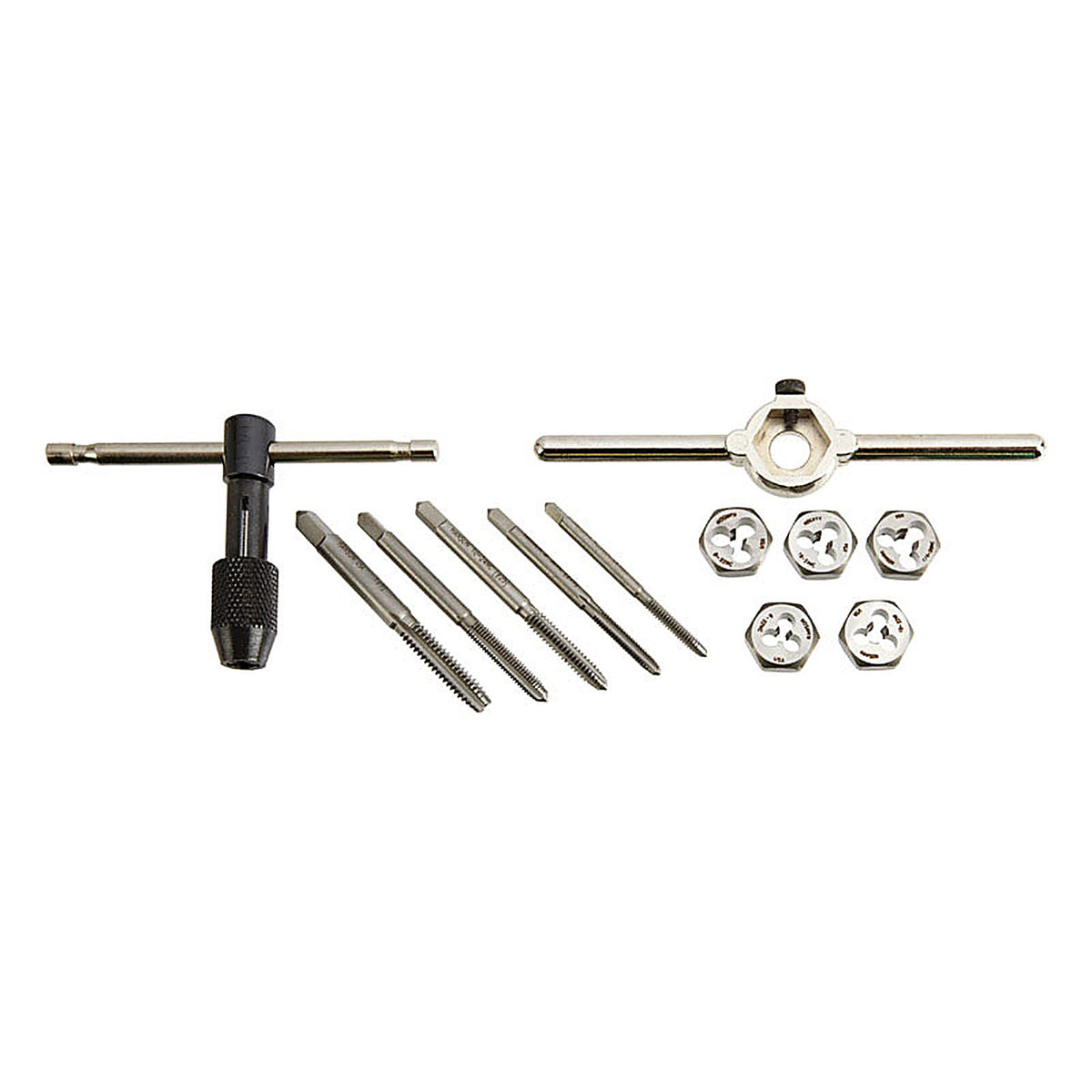 Irwin 24605 Hanson High Carbon Steel SAE Tap and Die Set 6-32NC, 8-32NC, 10-24NC, 10-32NF, 1/4-20NC 12/pc.