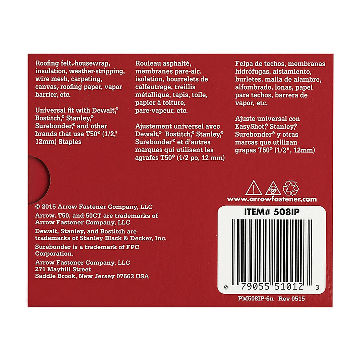Arrow Fastener 508IP T50 3/8 in. W x 1/2 in. L 18 Ga. Flat Crown Heavy Duty Staples 5000/Pack