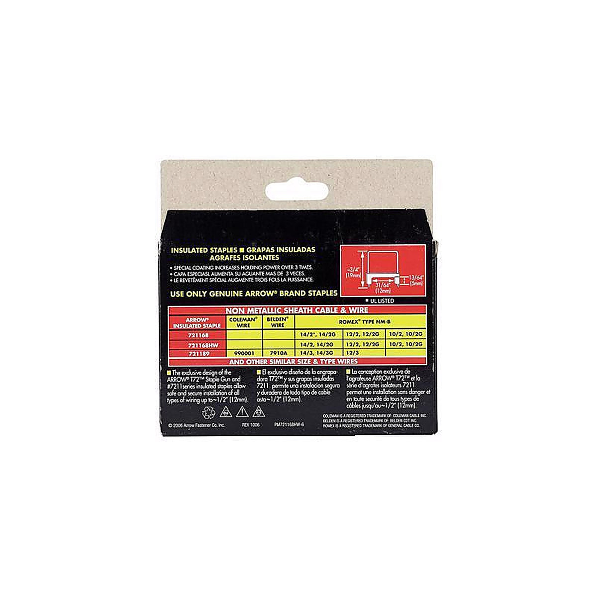 Arrow Fastener 721168HW T72 3/4 in. L 15 Ga. Wide Crown Insulated Staples 300/Pack