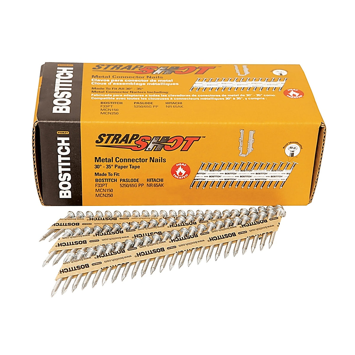 Stanley Bostitch PT-MC13115G-1M StrapShot 1-1/2 in. 11 Ga. Straight Strip Metal Connector Nails 35 deg. Smooth Shank 1000/Pack