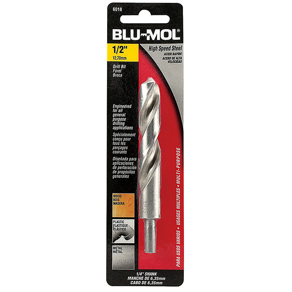 Blu-Mol 6018 1/2 in. x 6 in. L High Speed Steel Drill Bit 1/pc.
