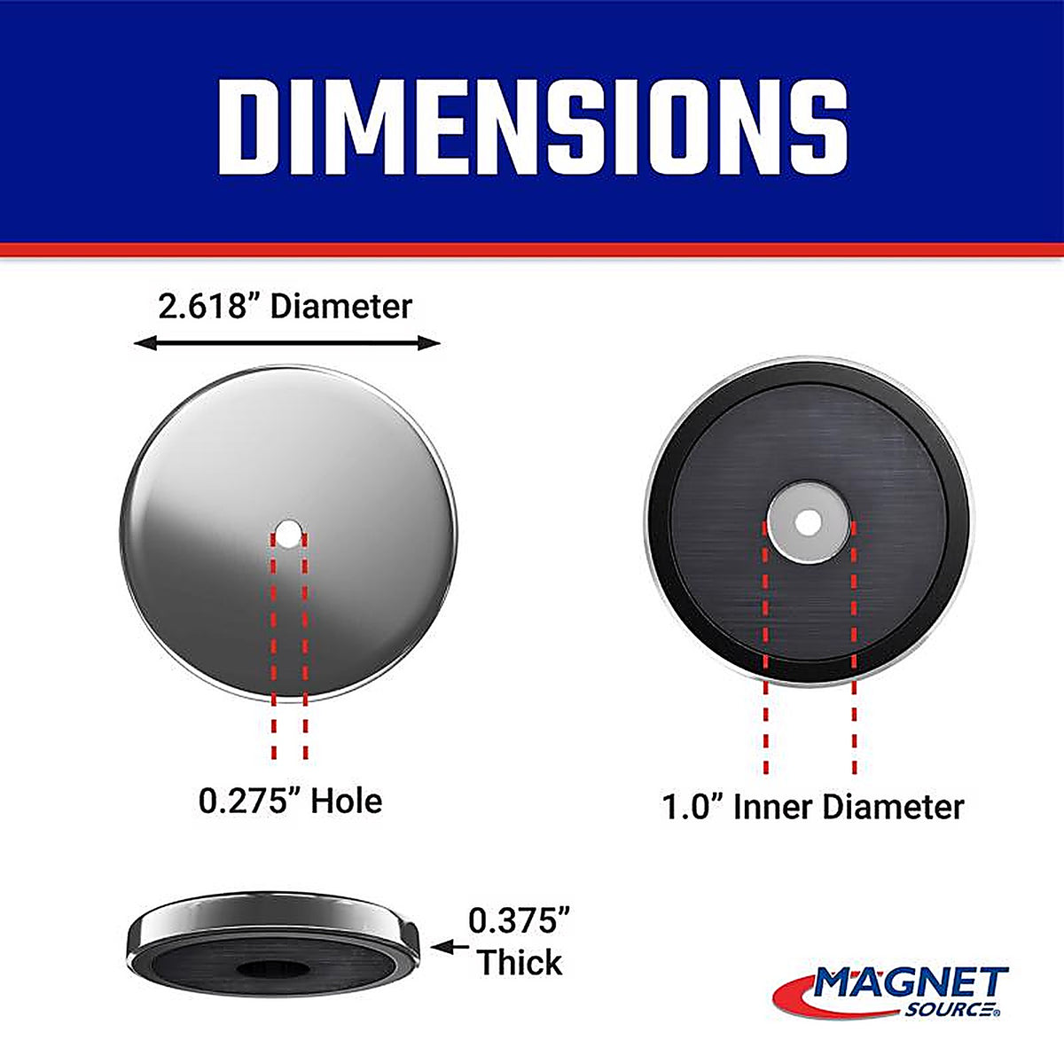 Master Magnetics 7222 .375 in. Ceramic Round Base Magnet 65 lb. pull 3.4 MGOe Silver 1/pc.