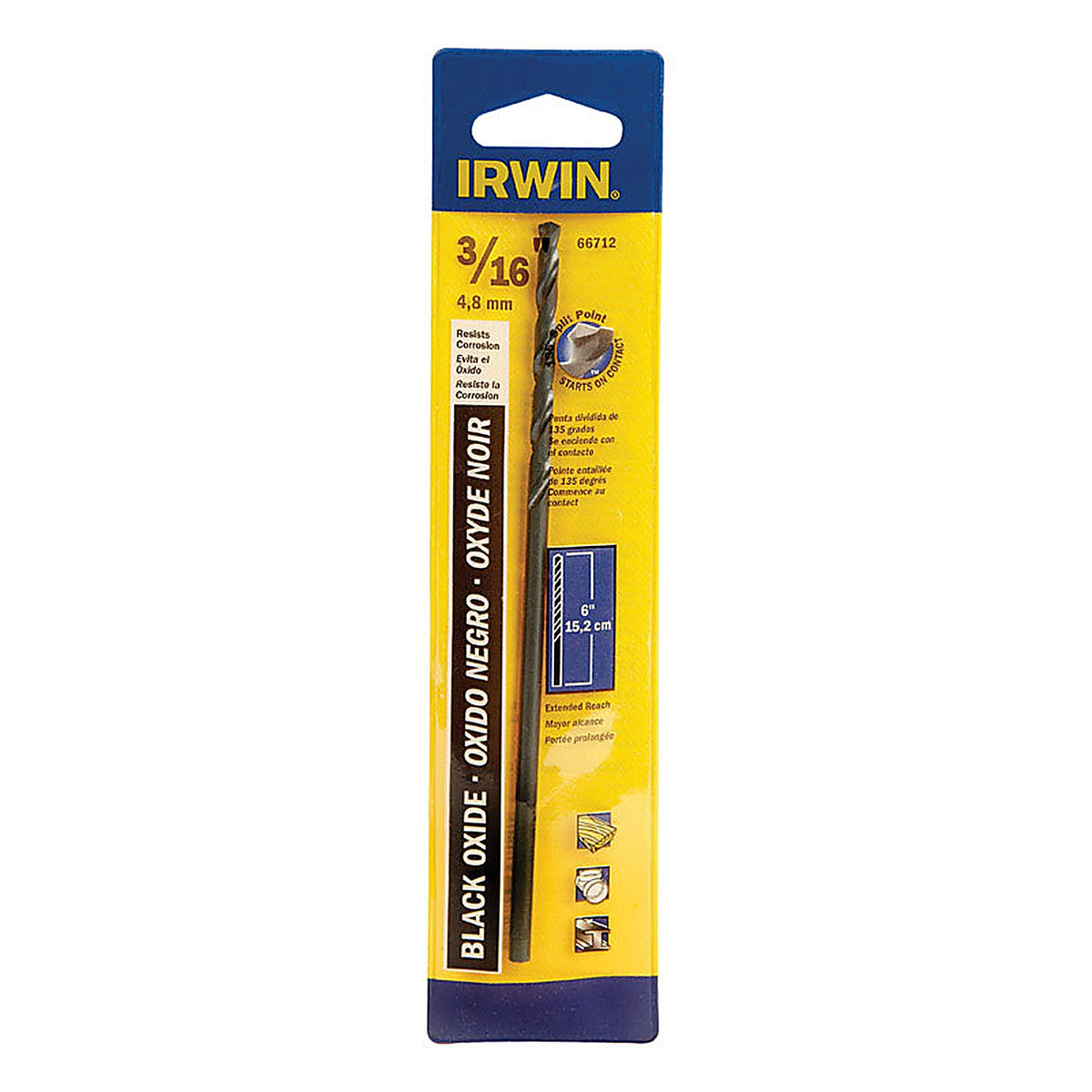Irwin 66712 3/16 in. x 6 in. L High Speed Steel Split Point Drill Bit 1/pc.
