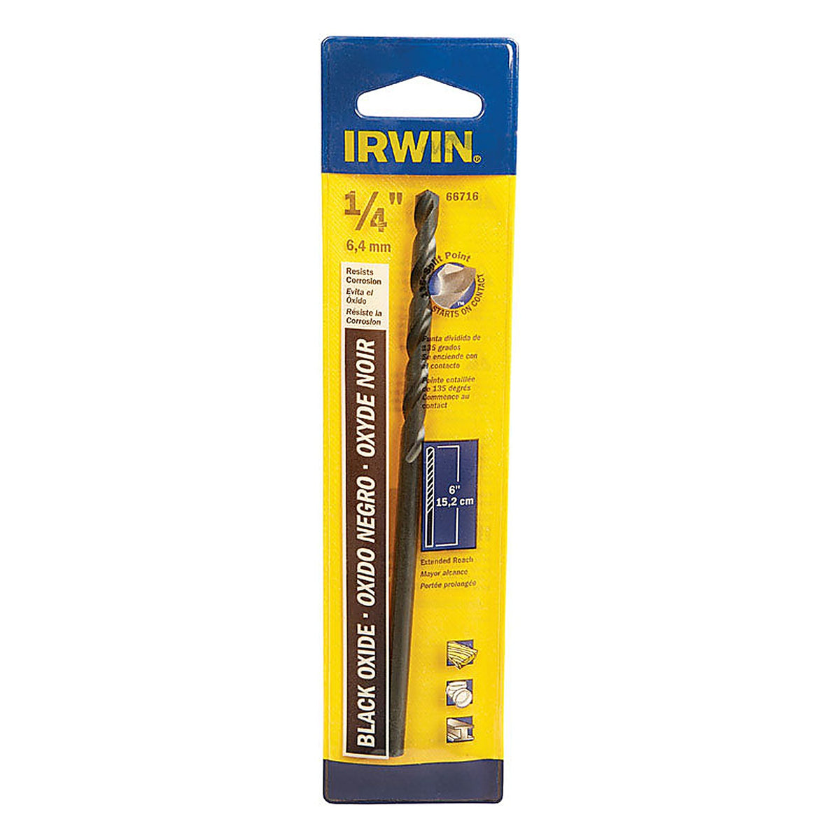 Irwin 66716 1/4 in. x 6 in. L High Speed Steel Split Point Drill Bit 1/pc.