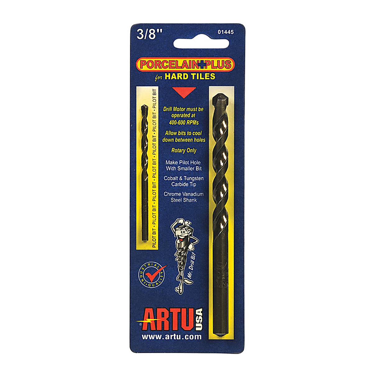 Artu 1445 Porcelain Plus 3/8 in. x 5-5/16 in. L Tungsten Carbide Tipped Glass and Tile Bit Set 2/pc.