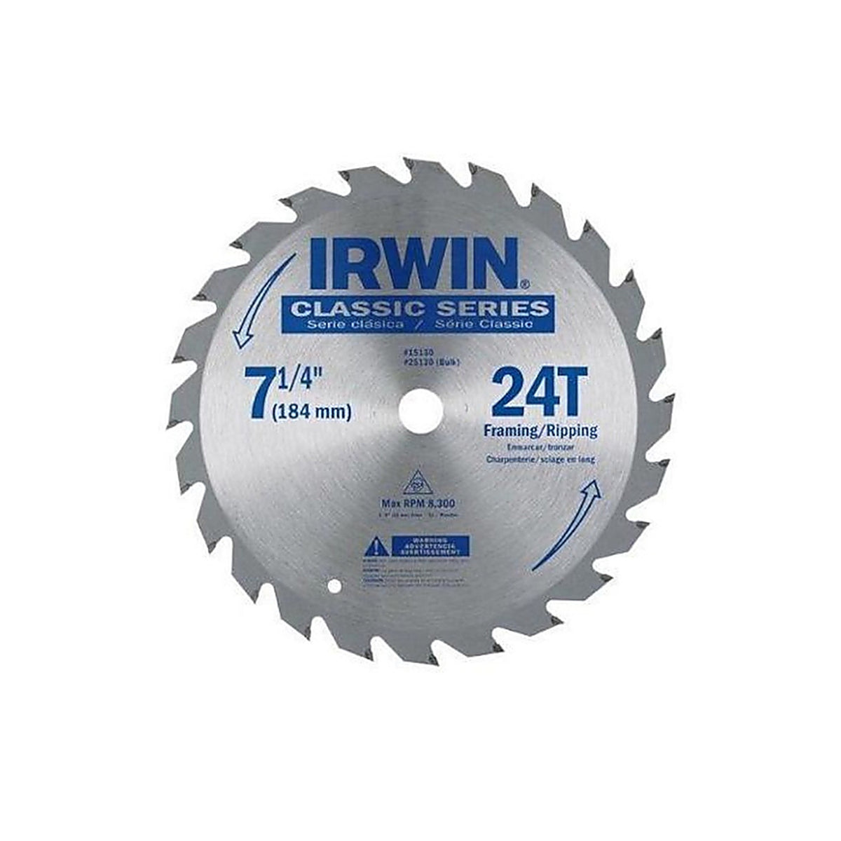 Irwin 25130 7-1/4 in. Dia. x 5/8 in. Classic Carbide Circular Saw Blade 24 teeth 1/Pack