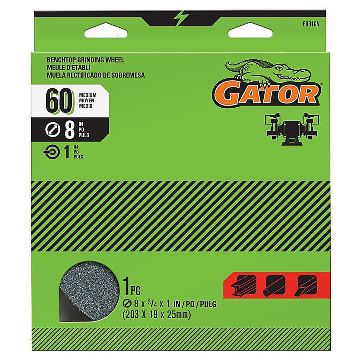Gator 6001 8 in. Dia. x 1 in. thick x 1 in. Grinding Wheel 1/pc.