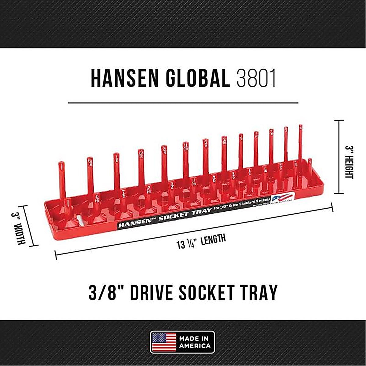 Hansen Global 3801 13.25 in. L x 0.4 in. SAE Socket Tray 1/pc.
