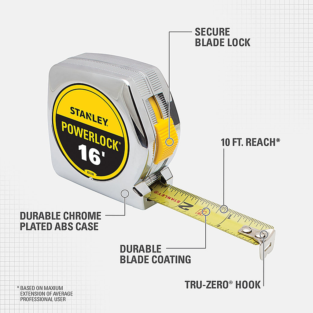 Stanley 33-116 PowerLock 16 ft. L x 0.75 in. W Tape Measure 1/Pack