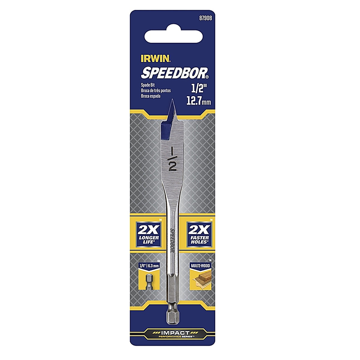 Irwin 87908 Speedbor 1/2 in. x 4 in. L Carbon Steel Wood Boring Bit 1/pc.