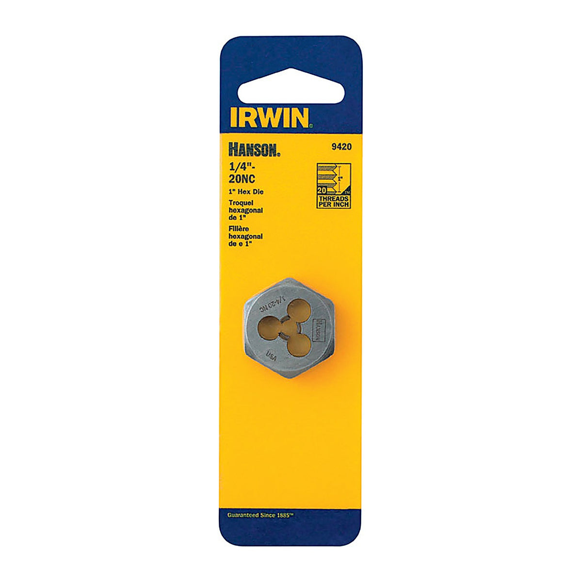 Irwin 9420ZR Hanson High Carbon Steel SAE Hexagon Die 1/4 in.-20NC 1/pc.