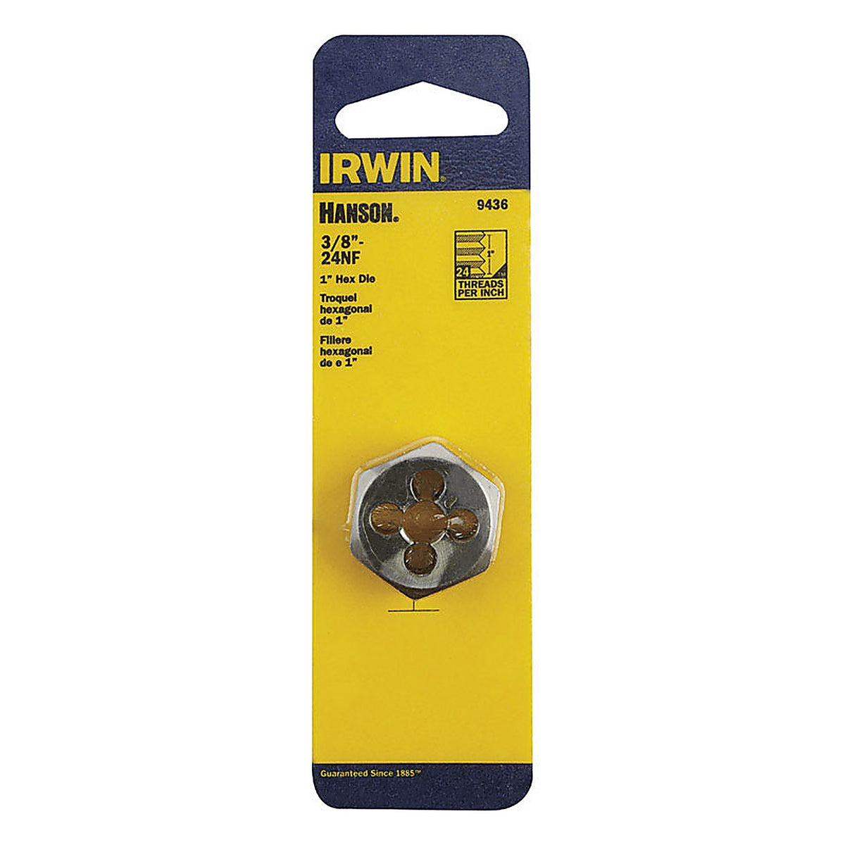 Irwin 9436 Hanson High Carbon Steel SAE Hexagon Die 3/8 in.-24NF 1/pc.