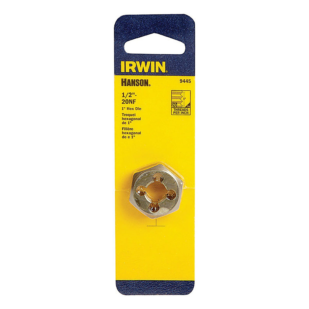 Irwin 9445 Hanson High Carbon Steel SAE Hexagon Die 1/2 in.-20NF 1/pc.