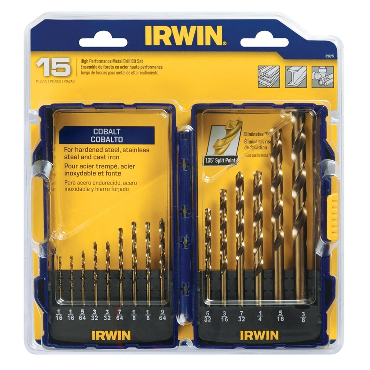 Irwin 316015 Cobalt Steel Drill Bit Set 15/pc.