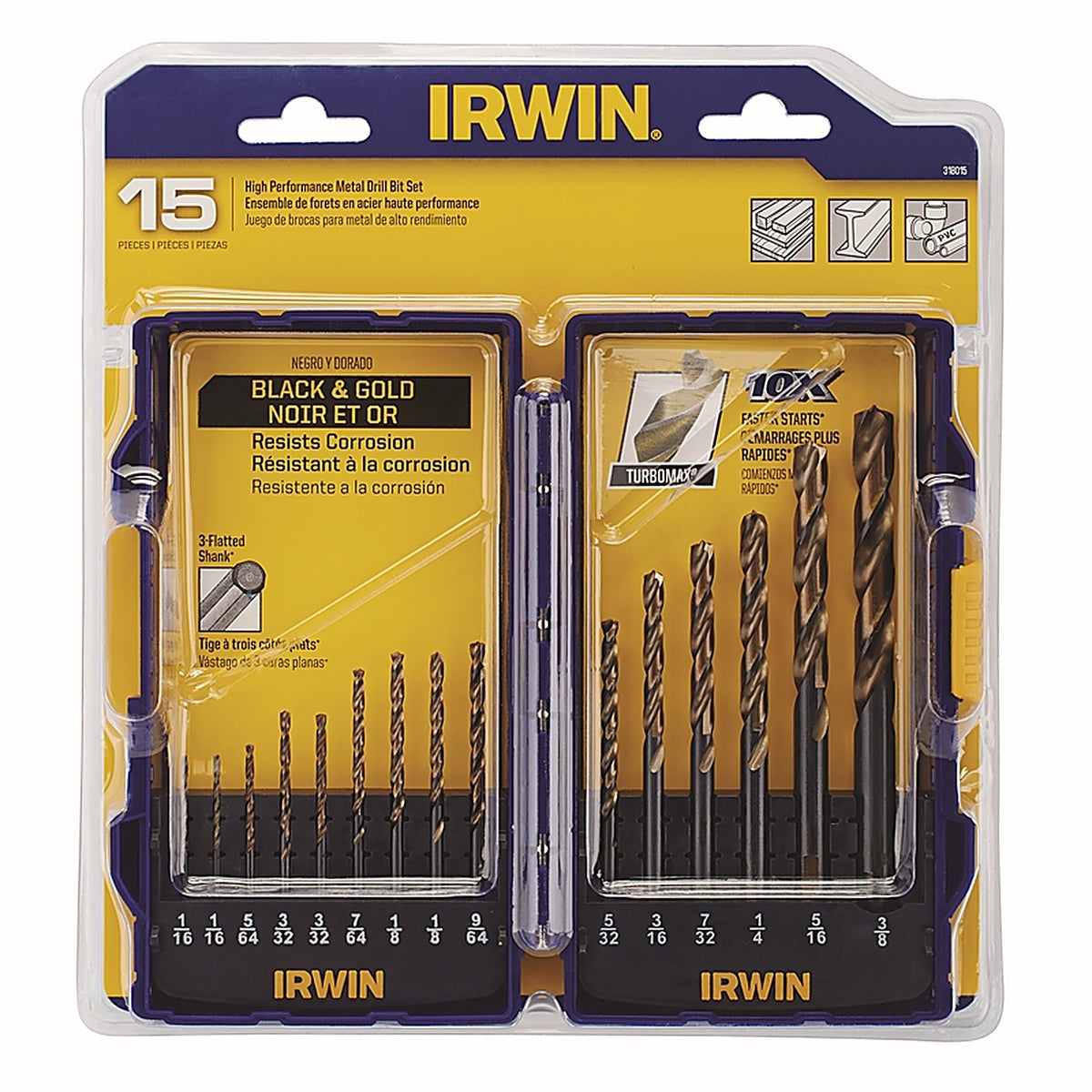 Irwin 318015 Turbomax High Speed Steel Drill Bit Set 15/pc.