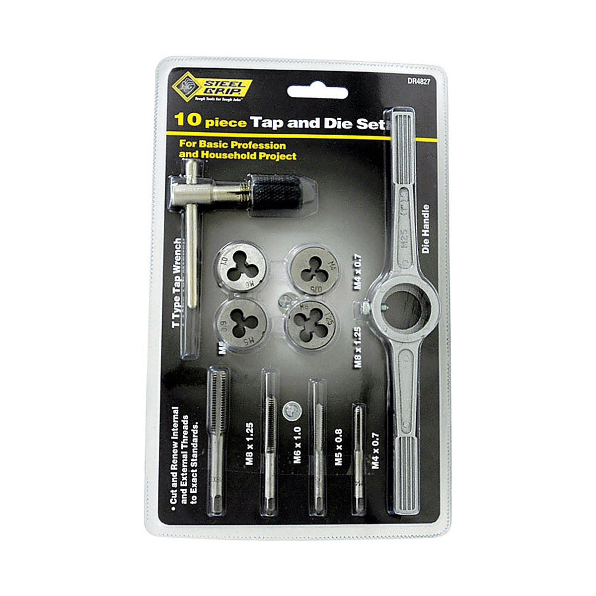 Steel Grip DR4827MM Steel Metric Tap and Die Set M8-1.25, M4-0.7, M6-1.0, M5-0.8 10/pc.