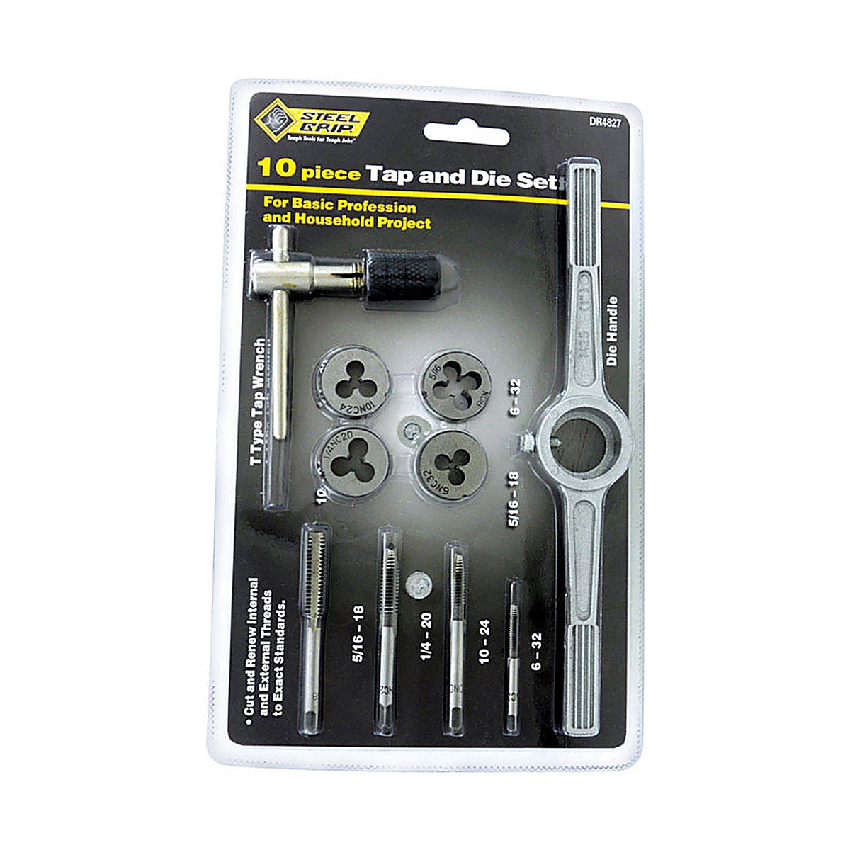 Steel Grip DR4827SAE Steel SAE Tap and Die Set 6-32, 10-24, 1/4-20, 5/16-18 10/pc.