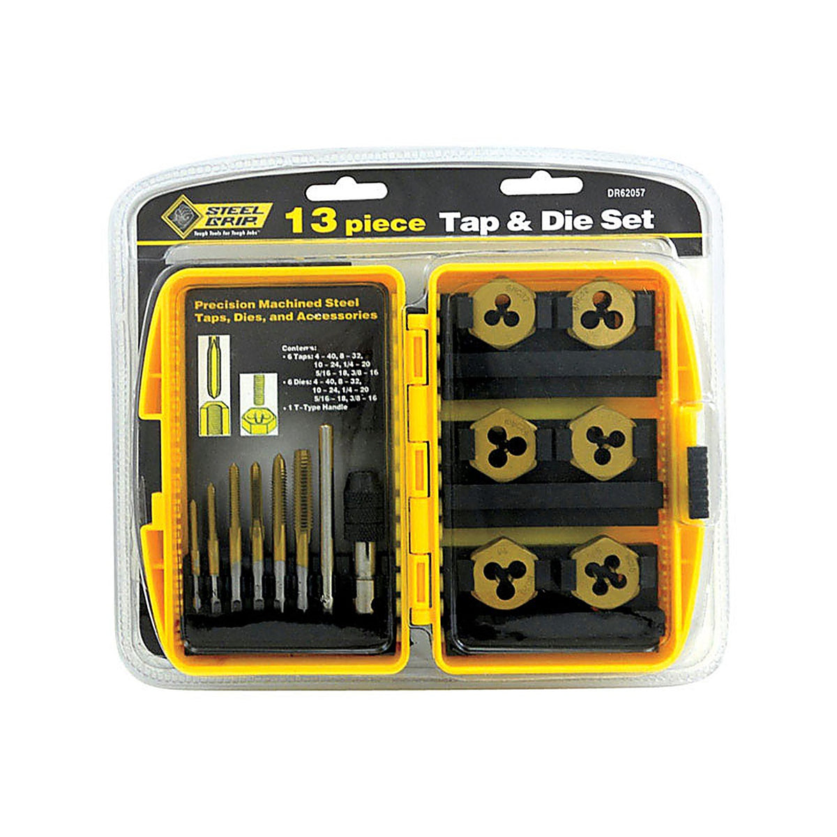 Steel Grip DR62057SAE Steel SAE Tap and Die Set 6-32, 8-32, 10-24, 10-32, 1/4-20, 5/16-8 13/pc.