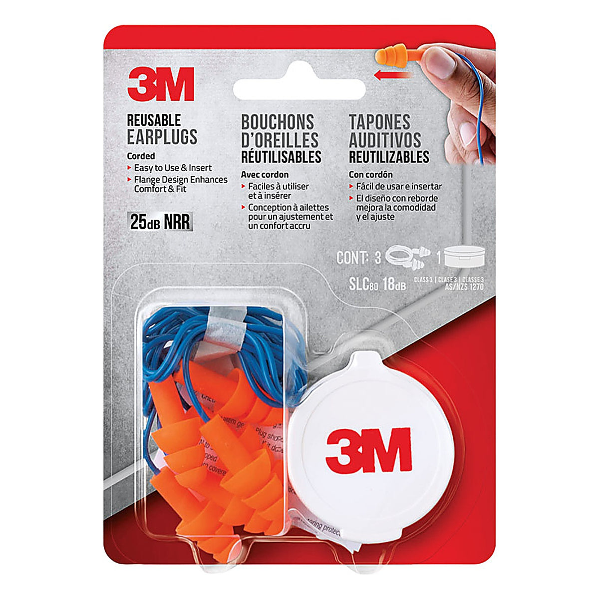 3M 90716H3-DC 25 dB Polyurethane Foam Ear Plugs Blue/Orange 3 pair