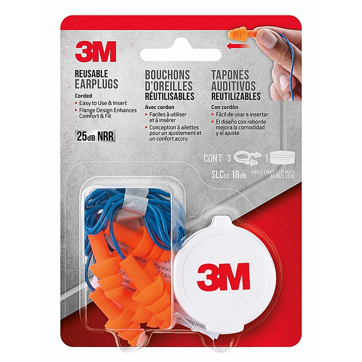 3M 90716H3-DC 25 dB Polyurethane Foam Ear Plugs Blue/Orange 3 pair