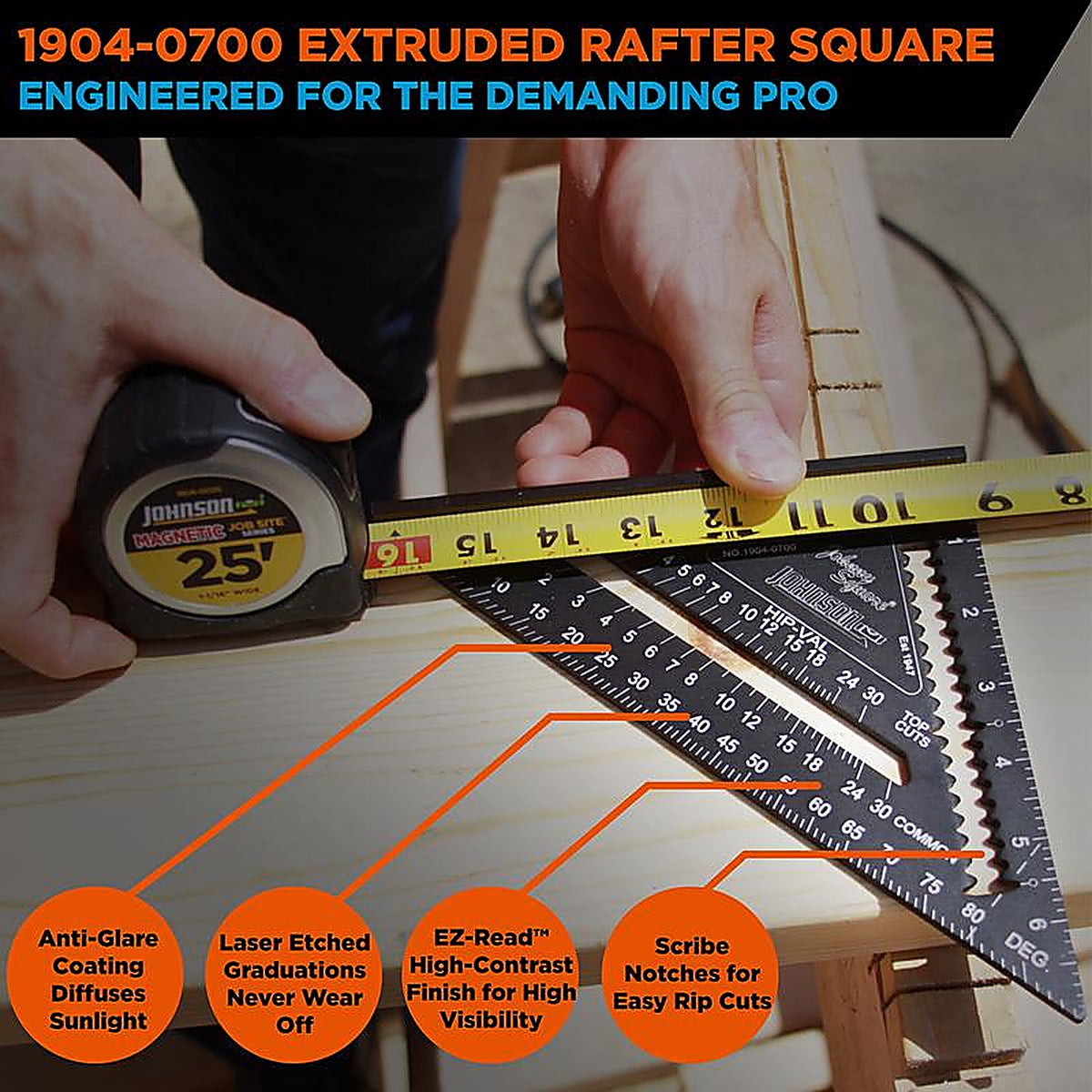 Johnson 1904-0700 7 in. L x 10 in. H Aluminum Rafter Square Black