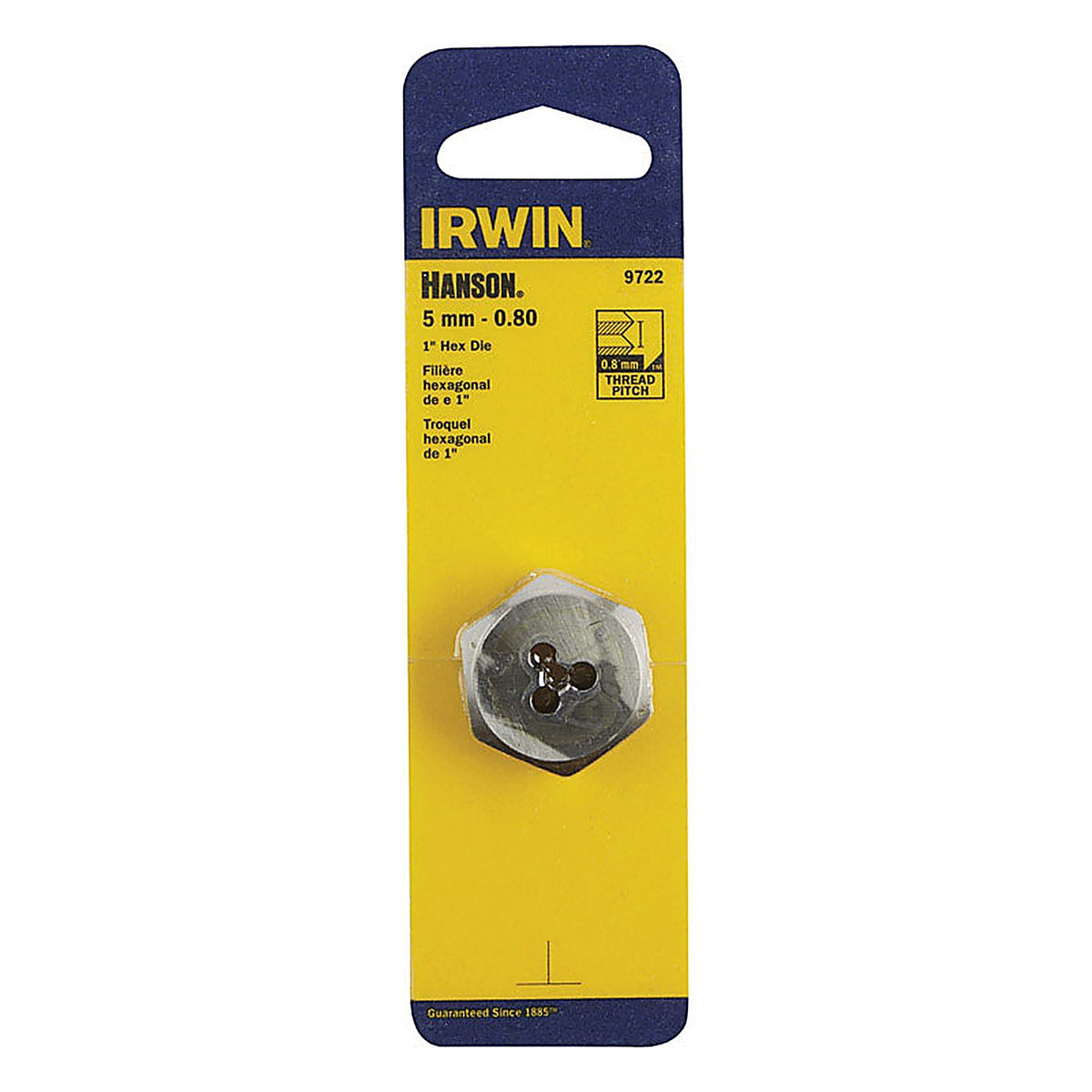Irwin 9722ZR Hanson High Carbon Steel Metric Hexagon Die 5mm-0.80 1/pc.