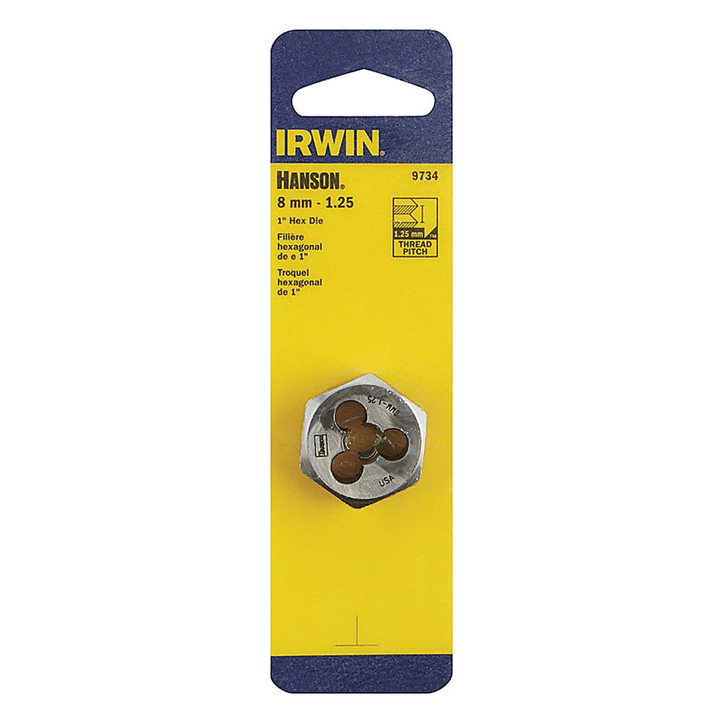 Irwin 9734 Hanson High Carbon Steel Metric Hexagon Die 8mm-1.25 1/pc.