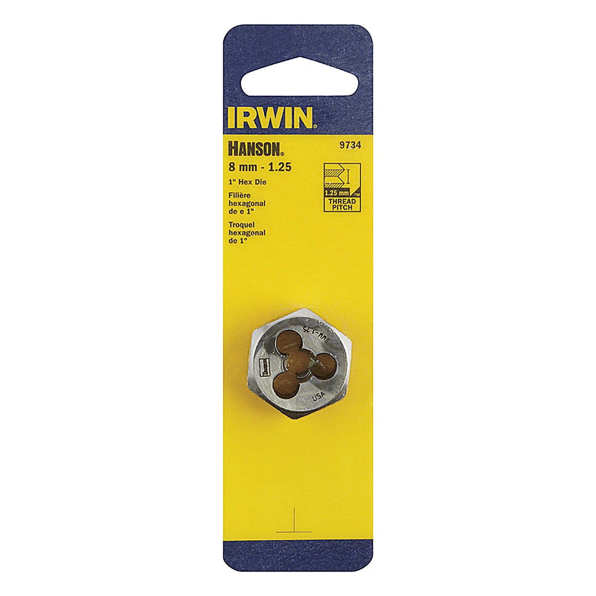 Irwin 9734 Hanson High Carbon Steel Metric Hexagon Die 8mm-1.25 1/pc.