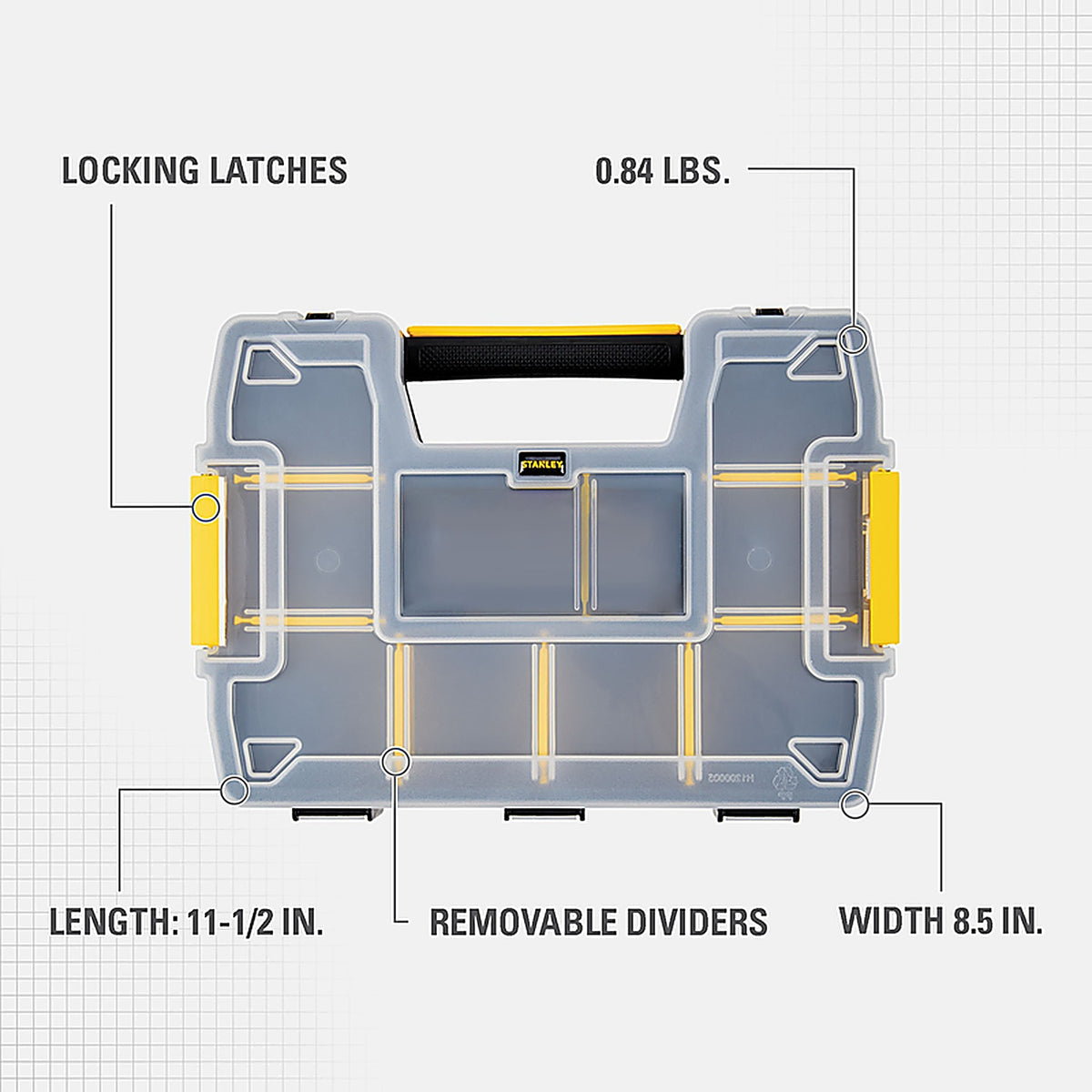 Stanley STST14021 SortMaster 11.5 in. L x 8.5 in. W x 2.9 in. H Storage Organizer Plastic 8 compartments Black/Yellow