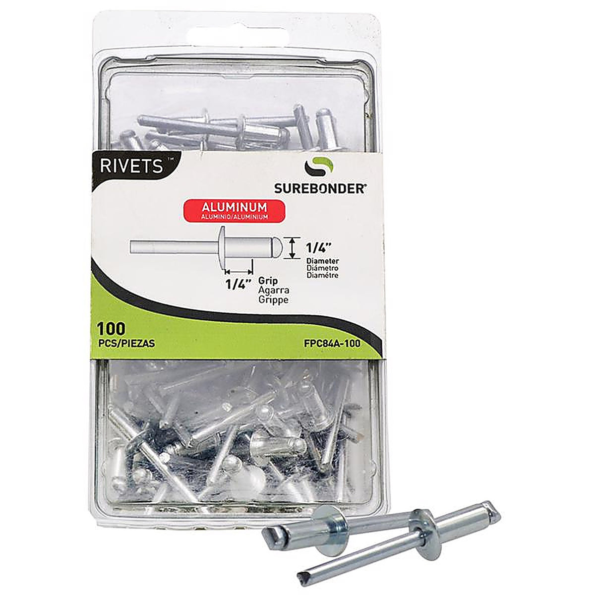 Surebonder FPC84A-100 1/4 in. Dia. x 1/4 in. Aluminum Rivets Silver 100/Pack