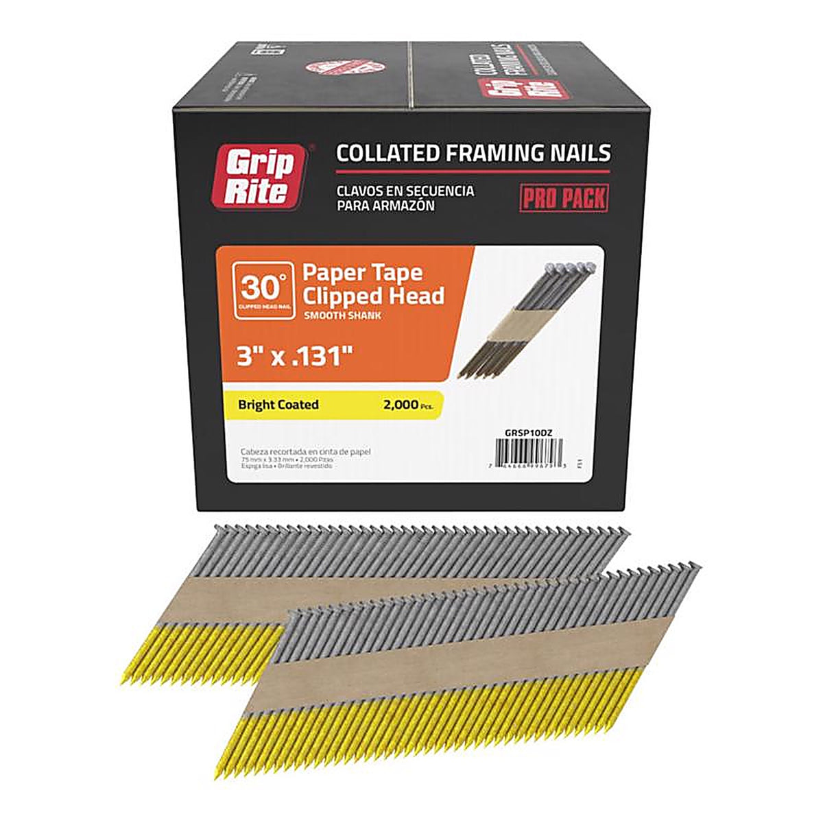 Grip-Rite GRSP10DZ 3 in. Angled Strip Framing Nails 30 deg. Smooth Shank 2000/Pack