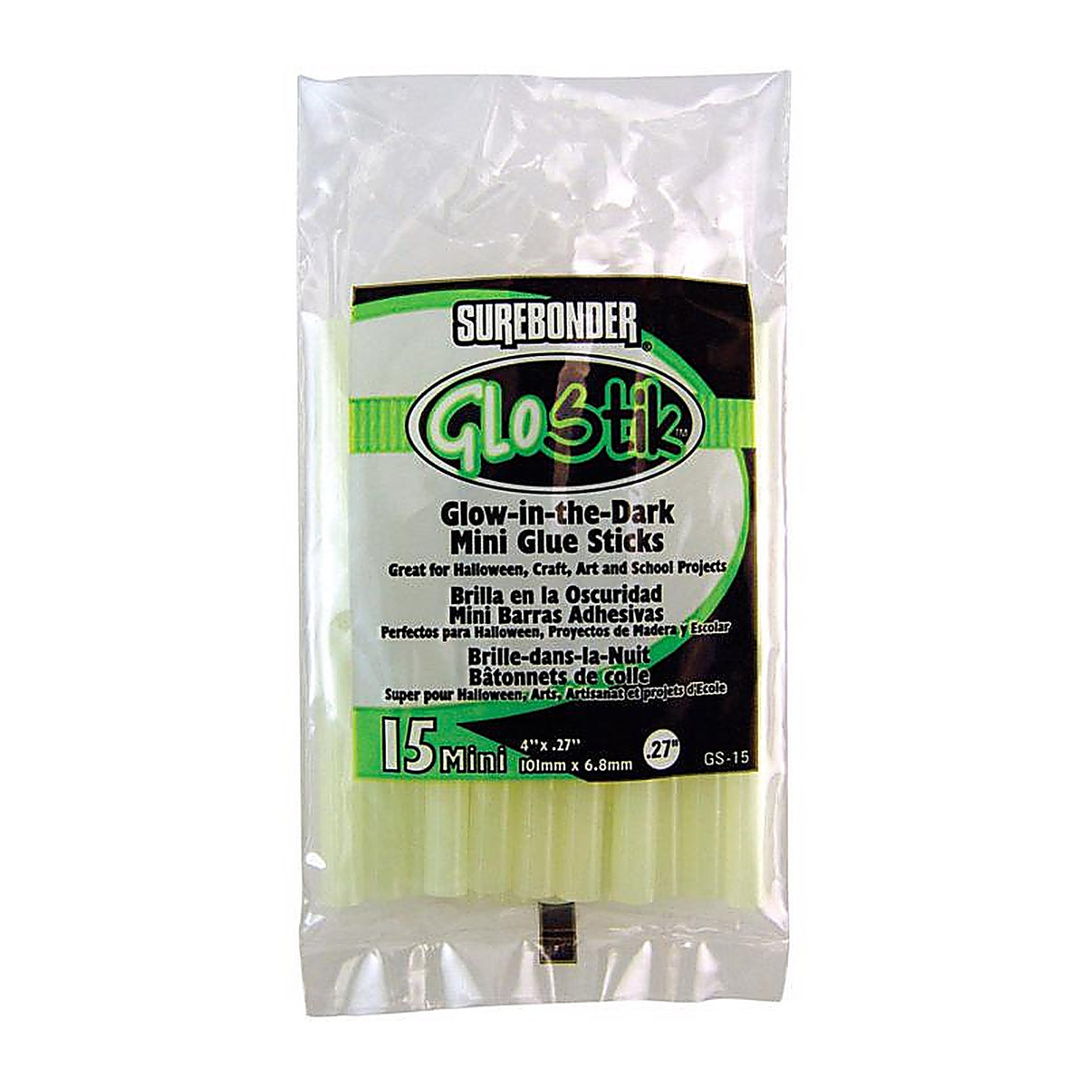 Surebonder GS-15 GloStik .27 in. Dia. x 4 in. L Glow-in-the-Dark Glue Sticks Green 15/Pack