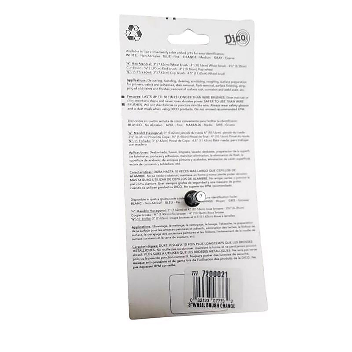 Dico 541-777-3 3 in. Medium Crimped Mandrel Mounted Wheel Brush Nylon 2500 rpm 1/pc.