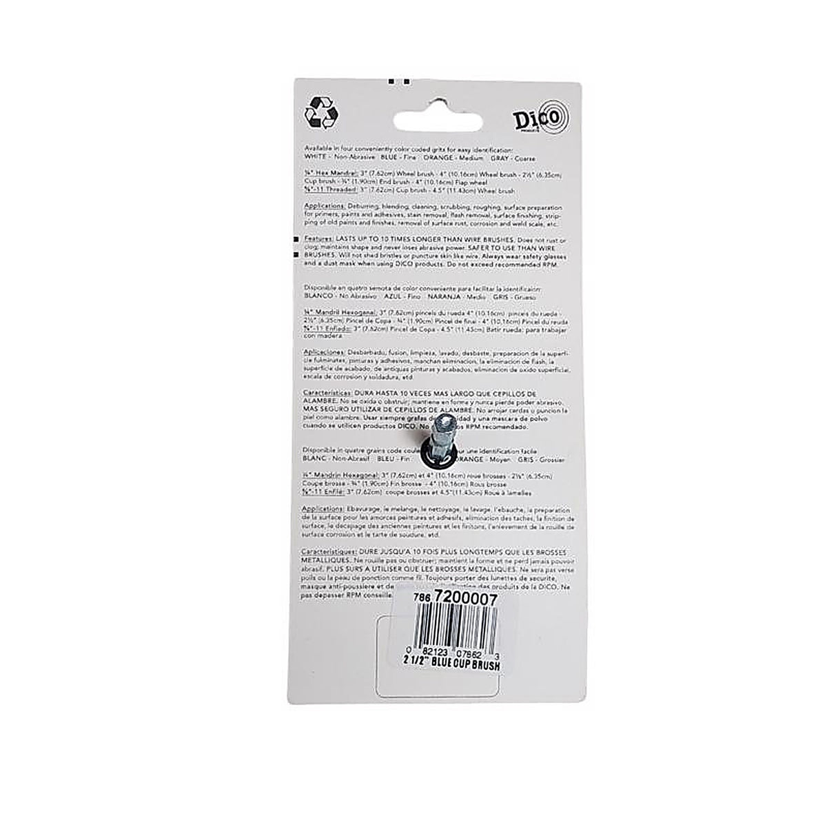 Dico 541-786-2-1/2 2.5 in. Dia. x 1/4 in. x 1/4 Dia. Crimped Nylon Mandrel Mounted Cup Brush 4500 rpm