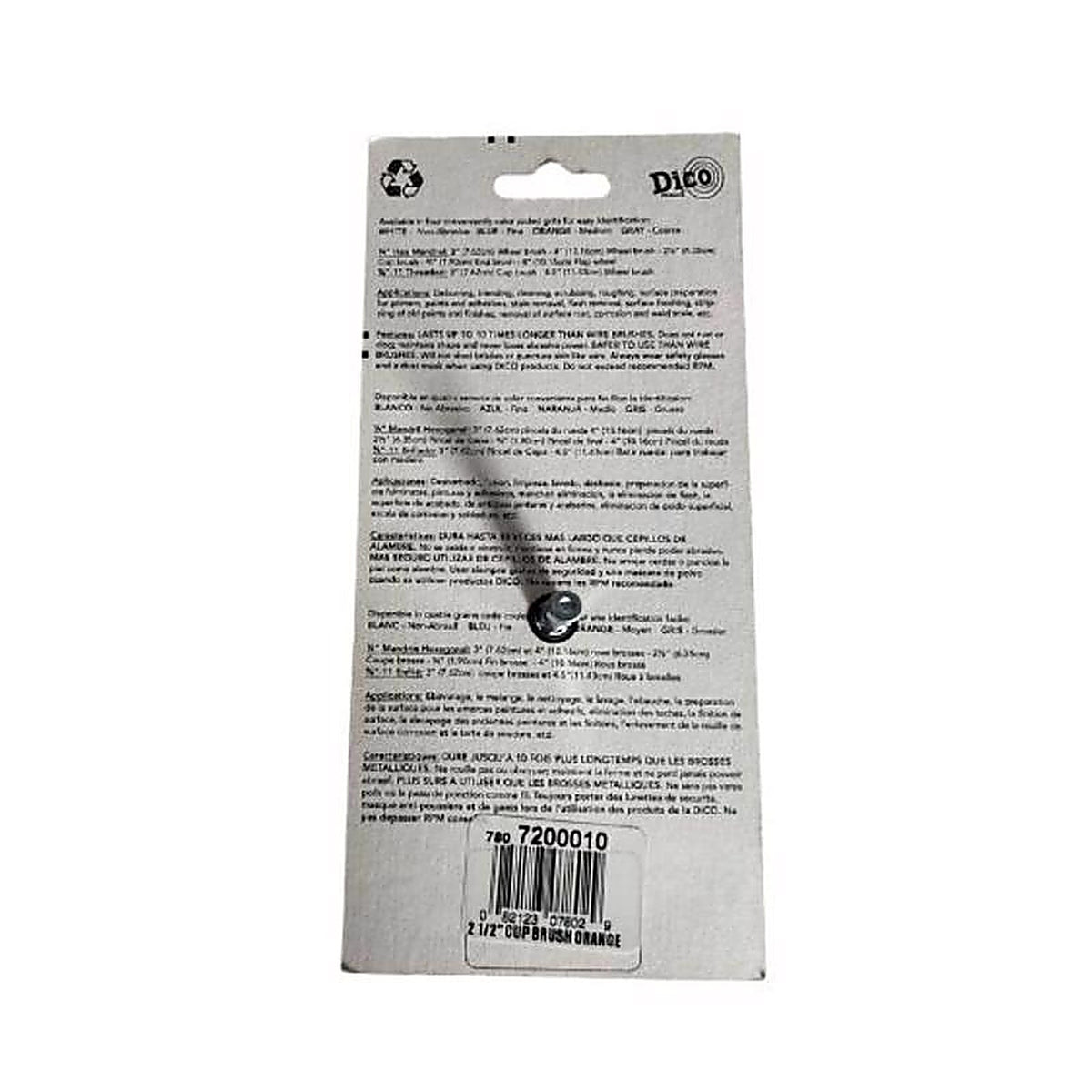 Dico 541-780-2-1/2 2.5 in. Dia. x 1/4 in. x 1/4 Dia. Crimped Nylon Mandrel Mounted Cup Brush 4500 rpm