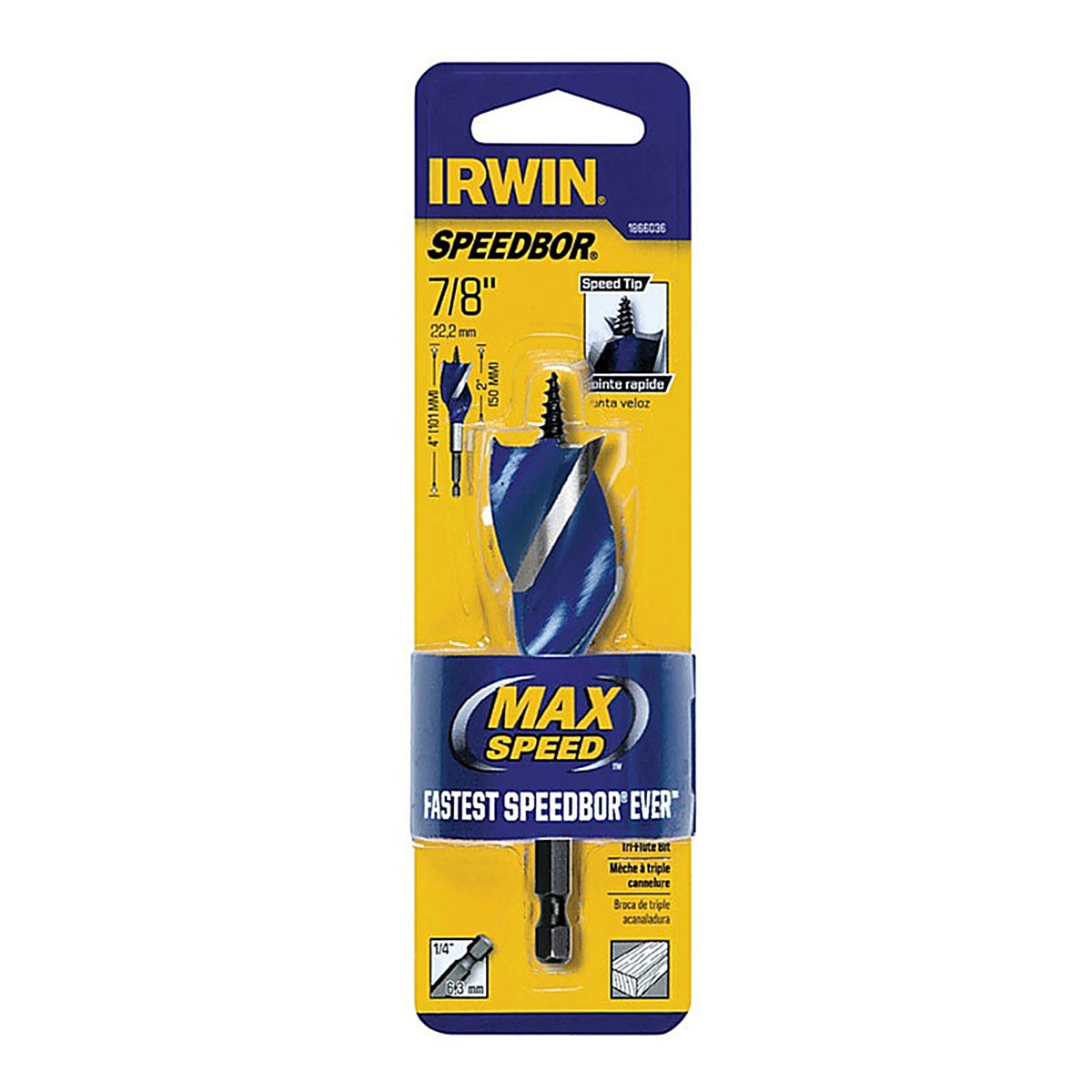 Irwin 1866036 Speedbor 7/8 in. x 4 in. L Carbon Steel Wood Boring Bit 1/pc.