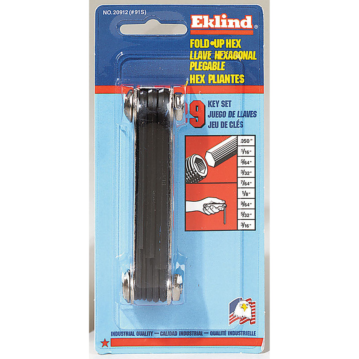 Eklind Tool 20912 .050" to 3/16" SAE Fold-Up Hex Key Set Multi-Size in. 9/pc.