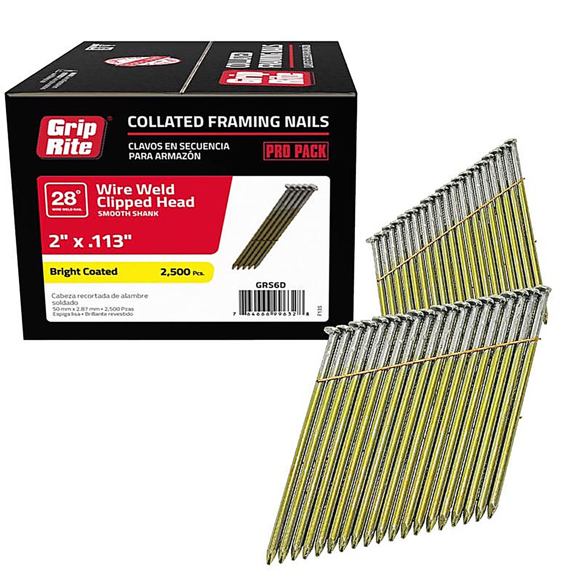 Grip-Rite GRS6D 2 in. 11-1/2 Ga. Angled Strip Framing Nails 28 deg. Smooth Shank 2500/Pack