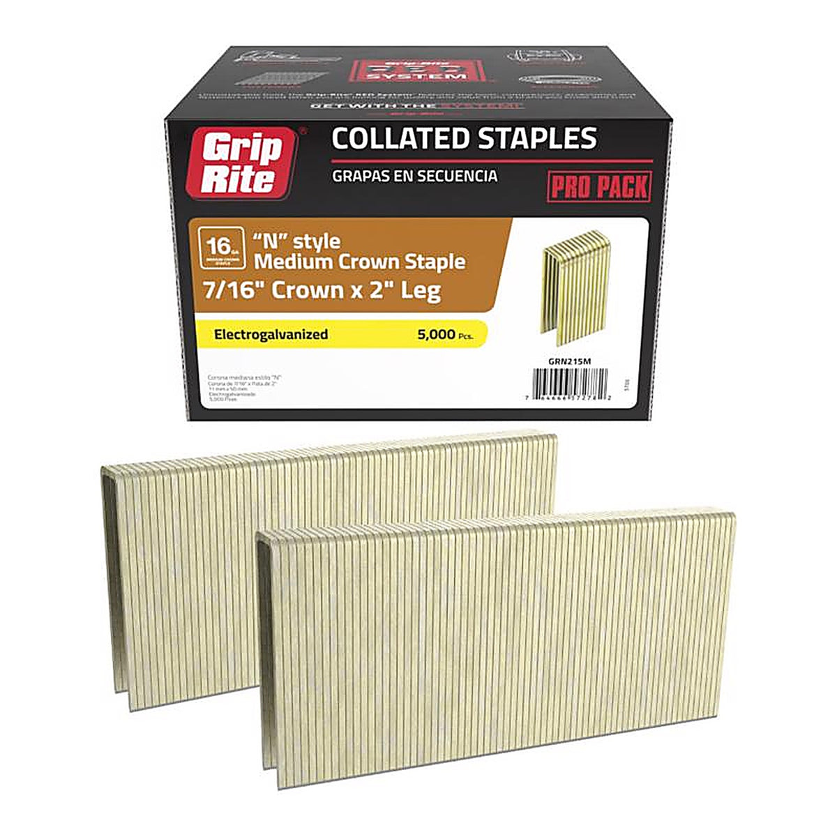 Grip-Rite GRN215M 7/16 in. W x 2 in. L GS-Style 16 Ga. Medium Crown Deck Staples 5000/Pack