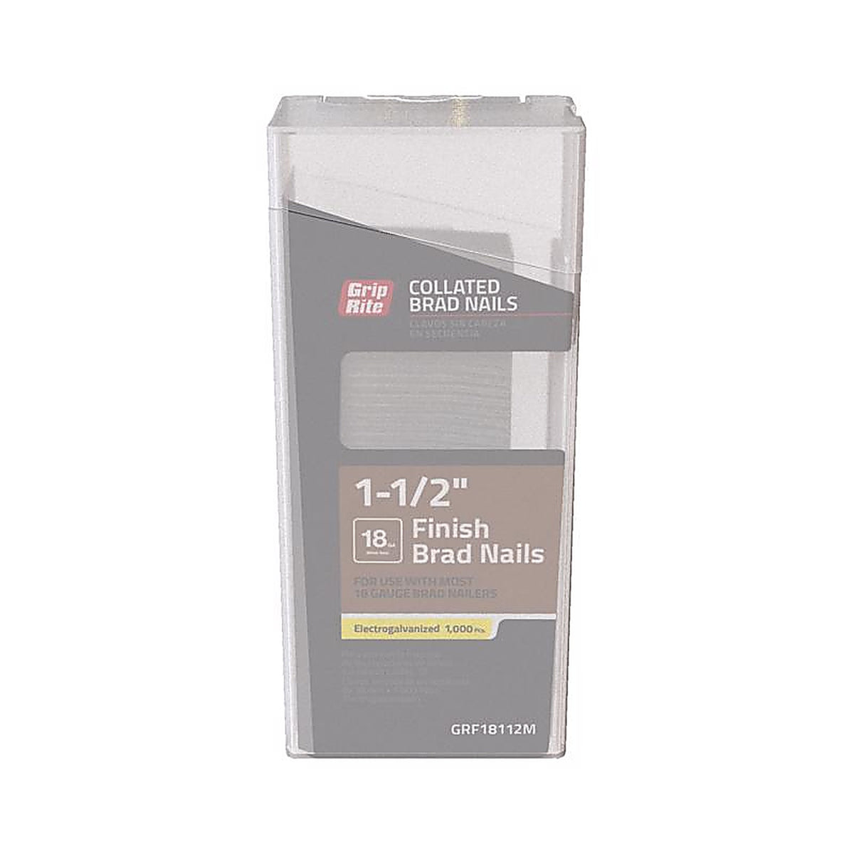 Grip-Rite GRF18112M 1-1/2 in. 18 Ga. Straight Strip Brad Nails Smooth Shank 1000/Pack