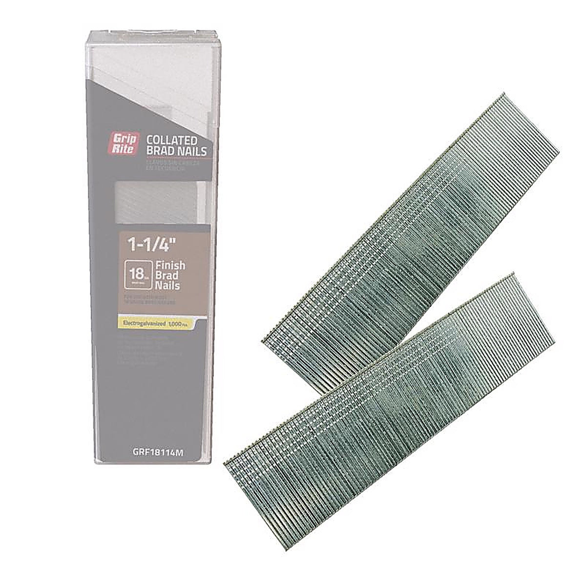 Grip-Rite GRF18114M 1-1/4 in. 18 Ga. Straight Strip Brad Nails Smooth Shank 1000/Pack