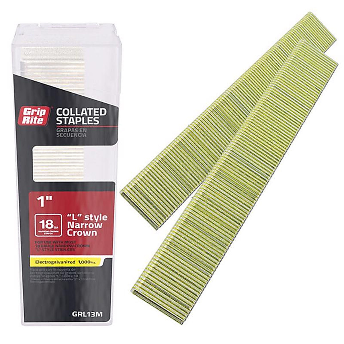 Grip-Rite GRL13M 1/4 in. W x 1 in. L L-Style 18 Ga. Narrow Crown Staples 1000/Pack