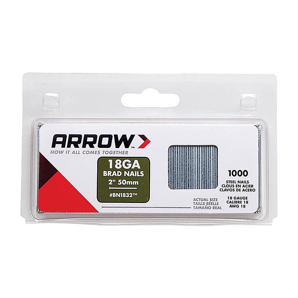 Arrow Fastener BN1832CS 2 in. 18 Ga. Straight Strip Brad Nails Smooth Shank 1,000/Pack