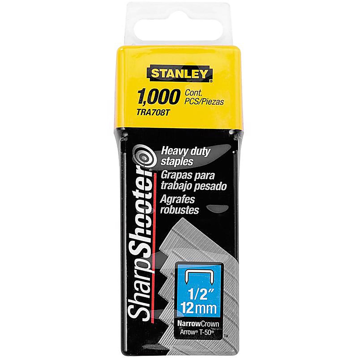 Stanley TRA708T Sharp Shooter 27/64 in. W x 1/2 in. L 23 Ga. Narrow Crown Heavy Duty Staples 1000/Pack