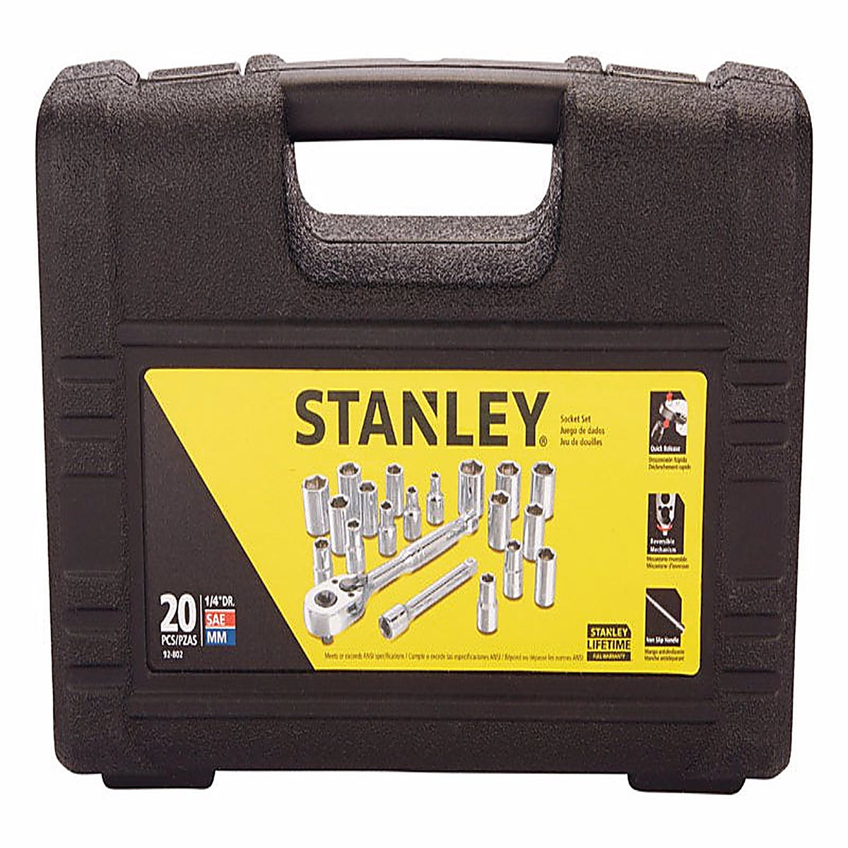 Stanley 92-802 Assorted in. x 1/4 in. drive SAE 6 Point Socket Set 20/pc.