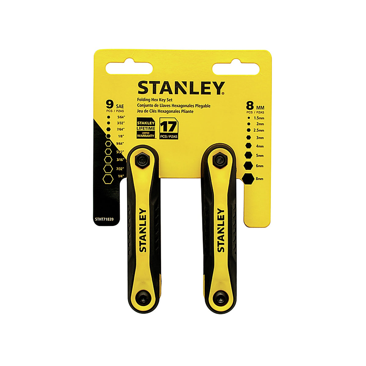 Stanley STHT71839 Multi-Size Metric and SAE Fold-Up Locking Hex Key Set 6.7 in. 17/pc.
