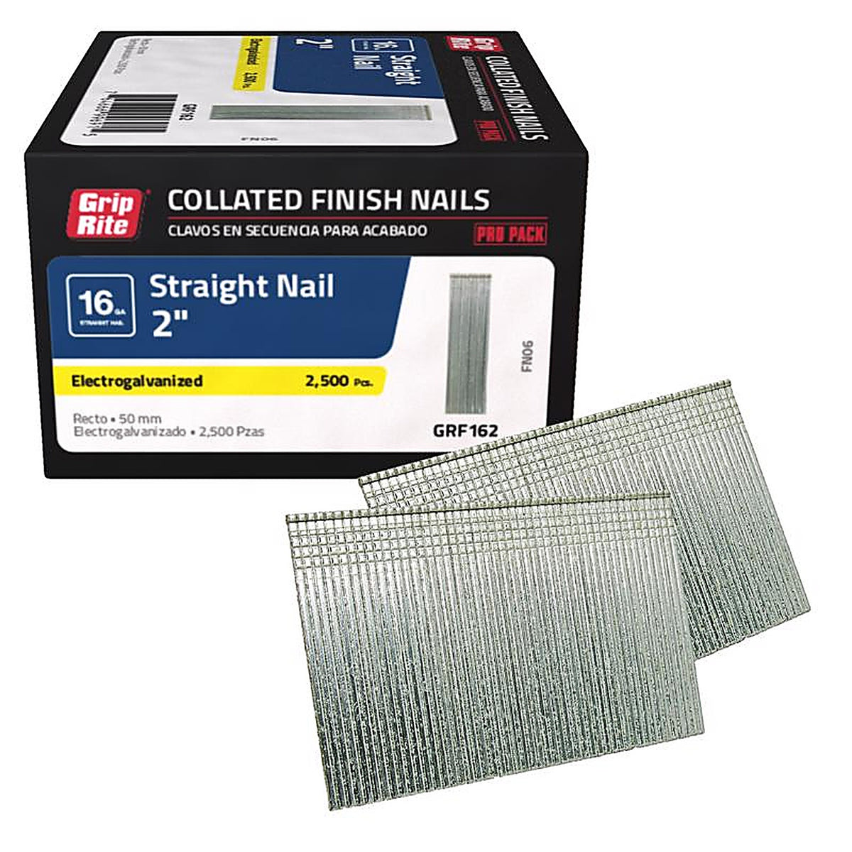 Grip-Rite GRF162 2 in. 16 Ga. Straight Strip Finish Nails Smooth Shank 2500/Pack