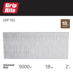 Grip-Rite GRF182 2 in. 18 Ga. Straight Strip Brad Nails Smooth Shank 5000/Pack