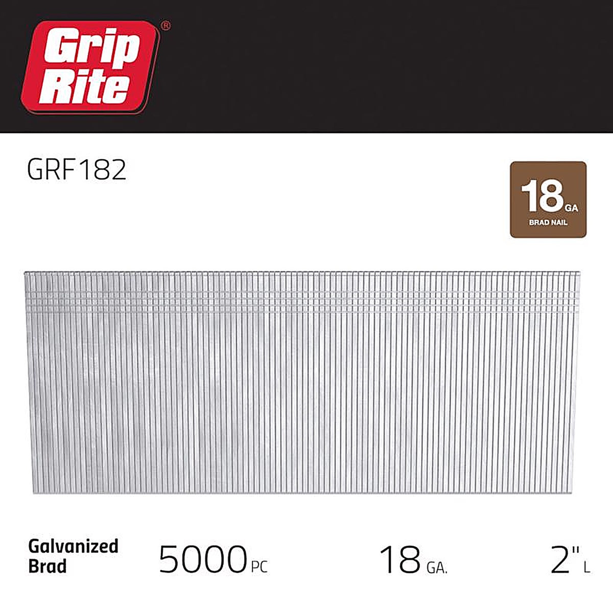 Grip-Rite GRF182 2 in. 18 Ga. Straight Strip Brad Nails Smooth Shank 5000/Pack